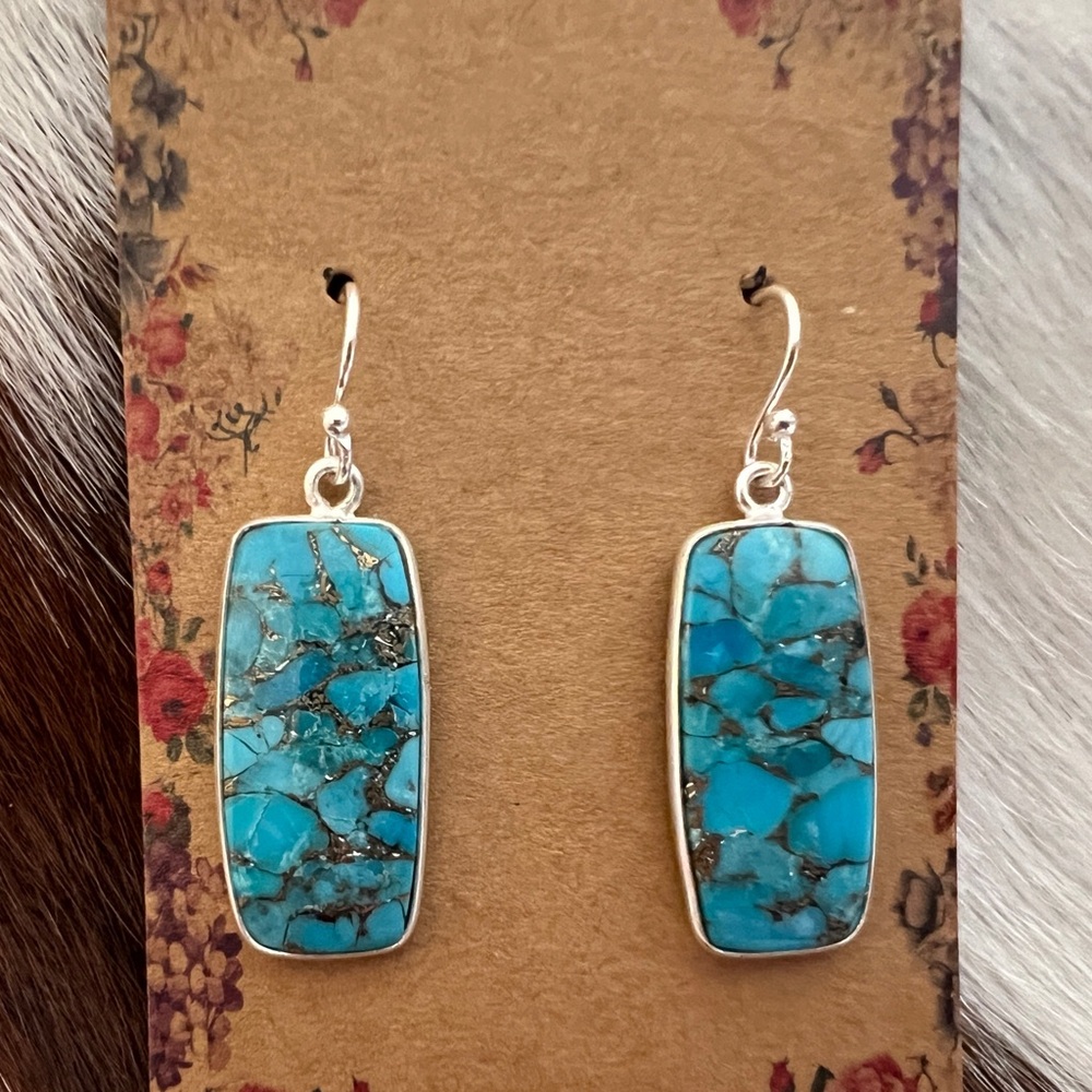 Kingman Copper Turquoise Rectangle Dangle Earring… - image 5